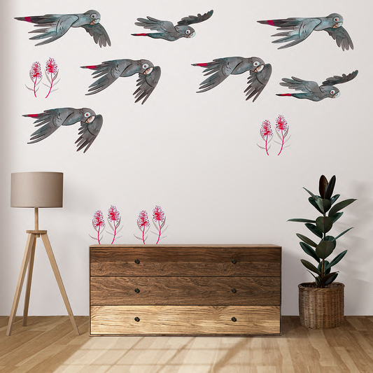 Flying black cockatoo wall decal