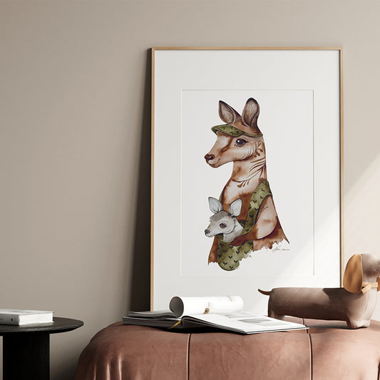Kangaroo mama watercolour print